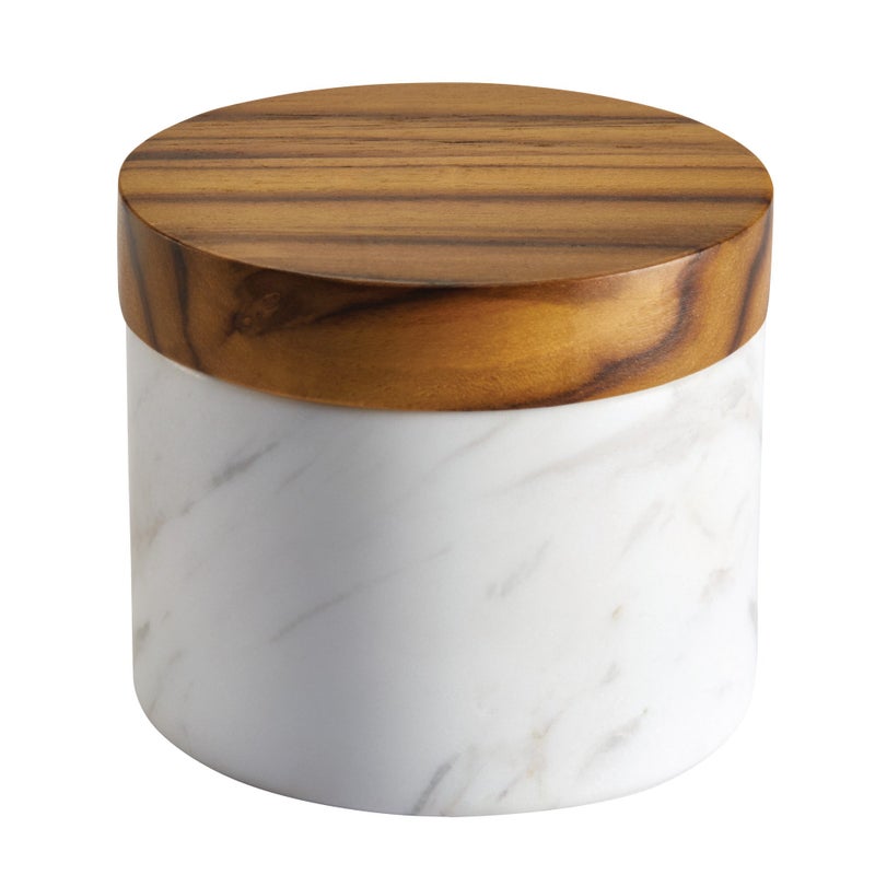 Anolon Pantryware Marble Salt Cellar with Teak Lid / Marble Salt Box with Teak Lid - 5.25 Ounce , White - Image 3